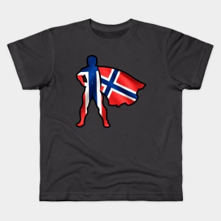 Norway Hero Wearing Cape of Norway Flag Brave and Hope Kids T-Shirt